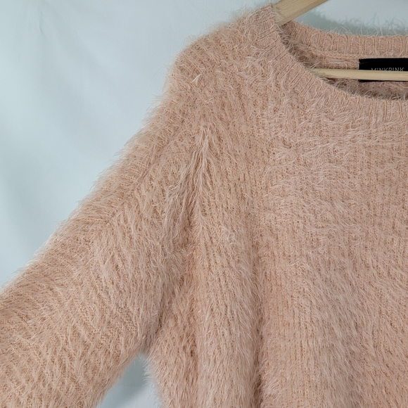 MINKPINK Pink Blush Crewneck Fuzzy Knit Pullover Sweater Size Large - Picture 4 of 10